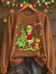 Christmas Grinch Printed Long Sleeve Casual Top
