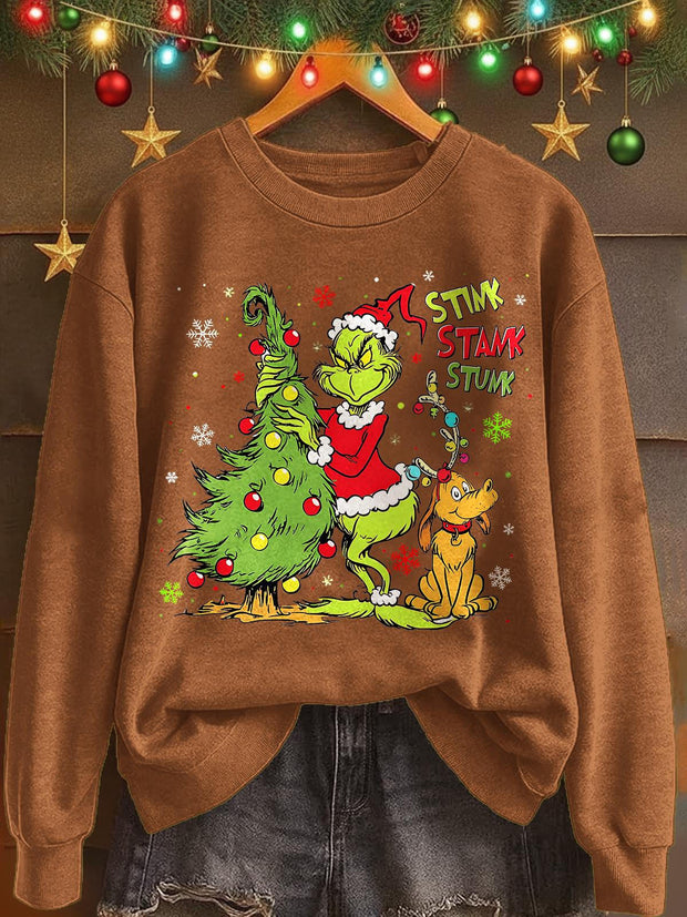 Christmas Grinch Printed Long Sleeve Casual Top