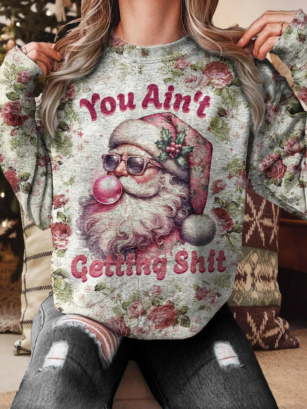 Funny Santa Claus Retro Printed Long Sleeve Casual Top