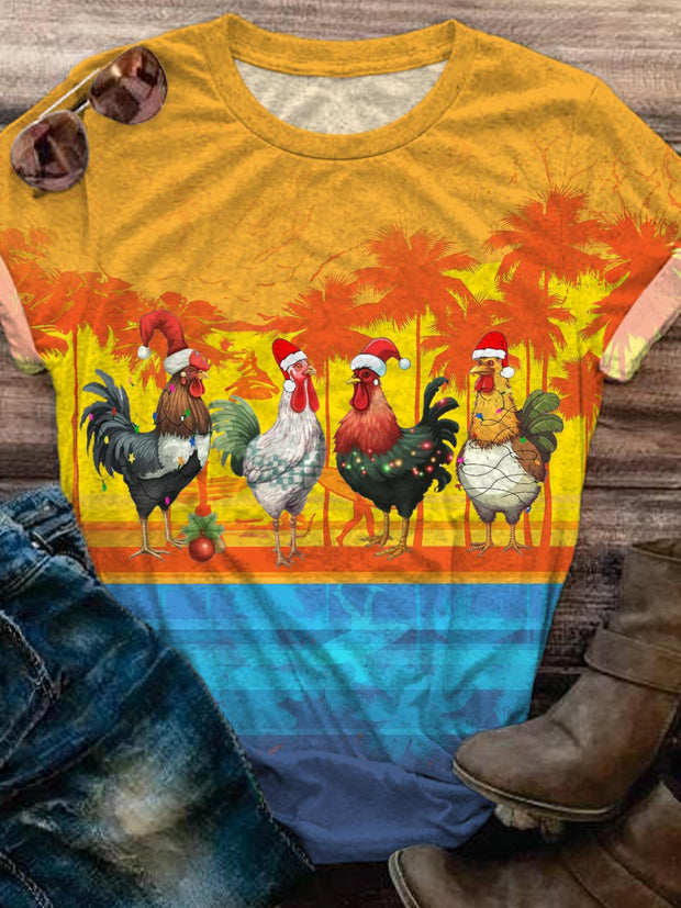 Christmas Rooster Crew Neck T-shirt