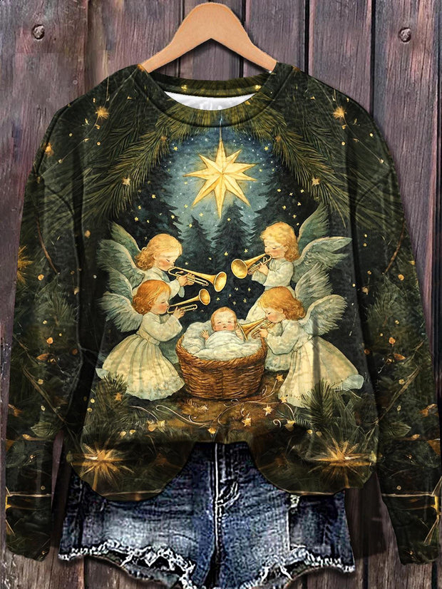 Christmas Angel Printed Long Sleeve Casual Top