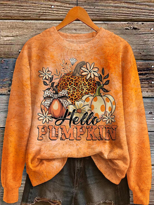 Autumn Pumpkin Print Long Sleeve Casual Top