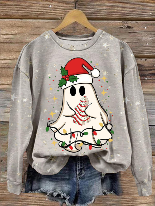 Cute Christmas Ghost Round Neck Long Sleeve Top