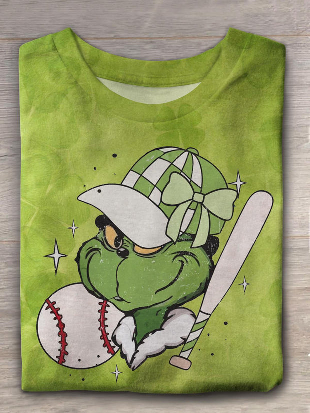 Baseball And The Green Monster Greet Christmas Crew Neck T-shirt