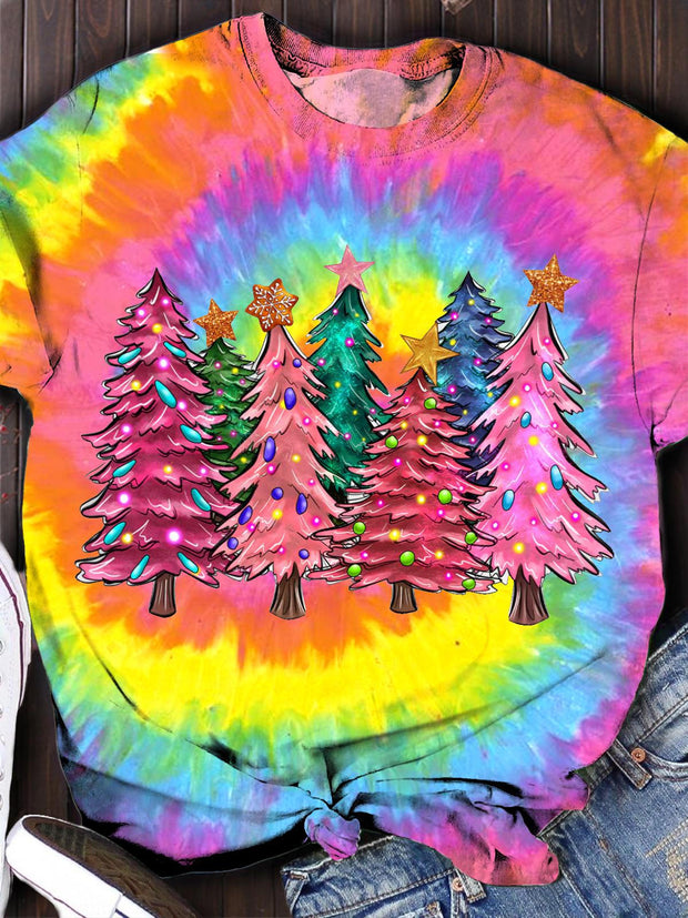 Colorful Christmas Tree Crew Neck T-shirt