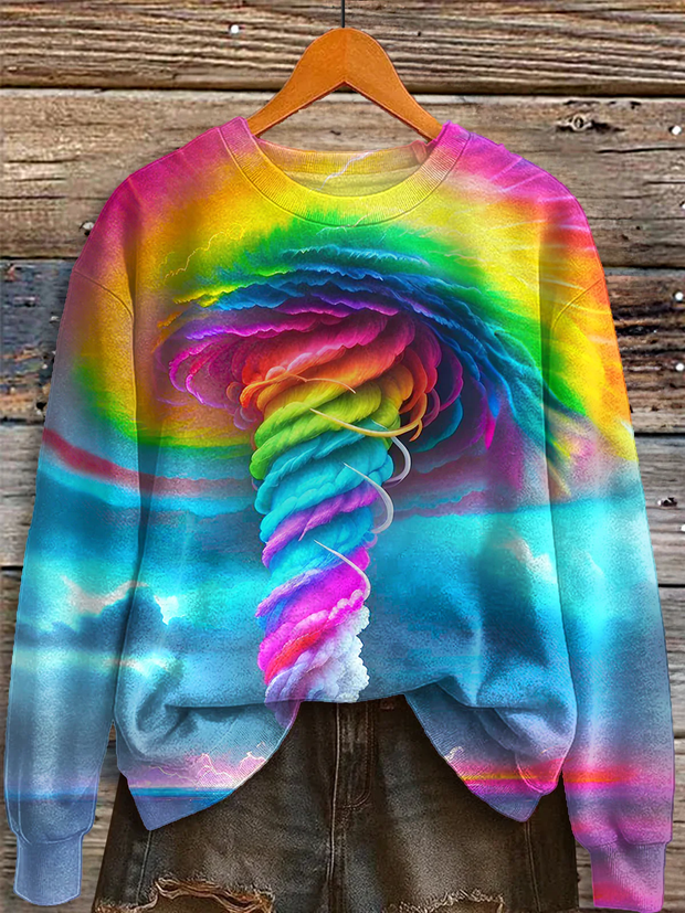 Hippie Tornado Print Long Sleeve Casual Top
