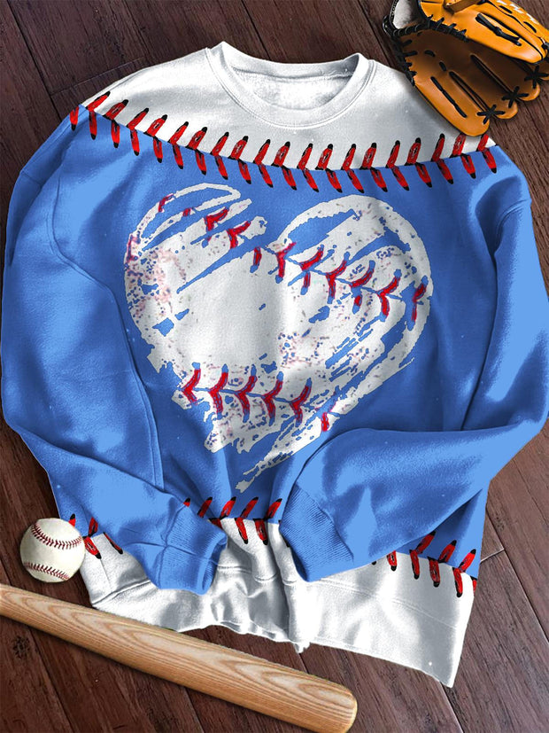 Women's Valentine's Day Heart Baseball Printed Long Sleeve Casual Top