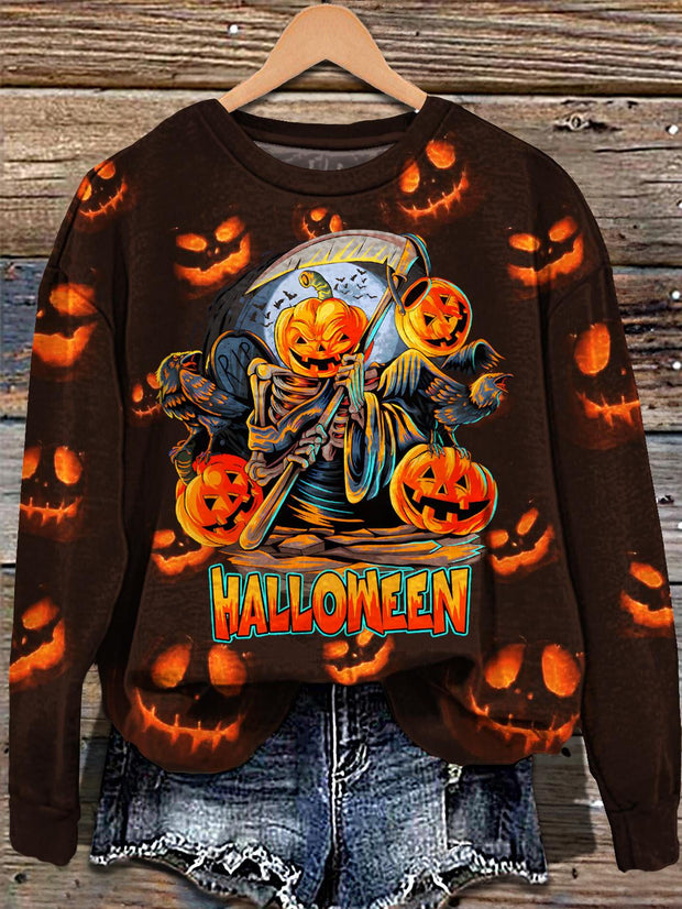 Halloween Pumpkin Printed Long Sleeve Casual Top