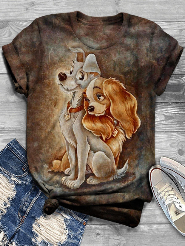 Women's Valentine's Day Animal Cartoon Cute Printed Casual T-shirt