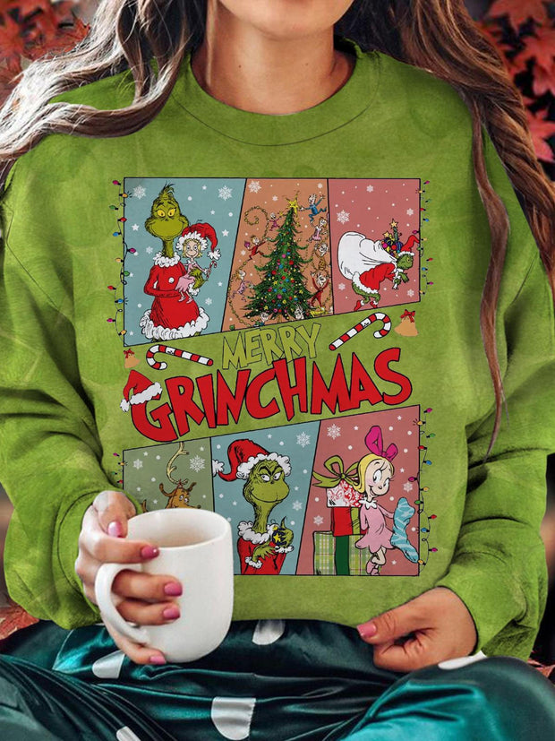 Naughty Guy At Christmas Printed Long Sleeve Casual Top