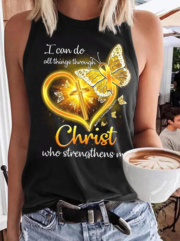 I Can Do All things Through Print Casual Sleeveless Top