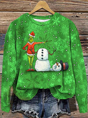 Women's Retro Funny Christmas Snowman Printed Long Sleeve Casual Top