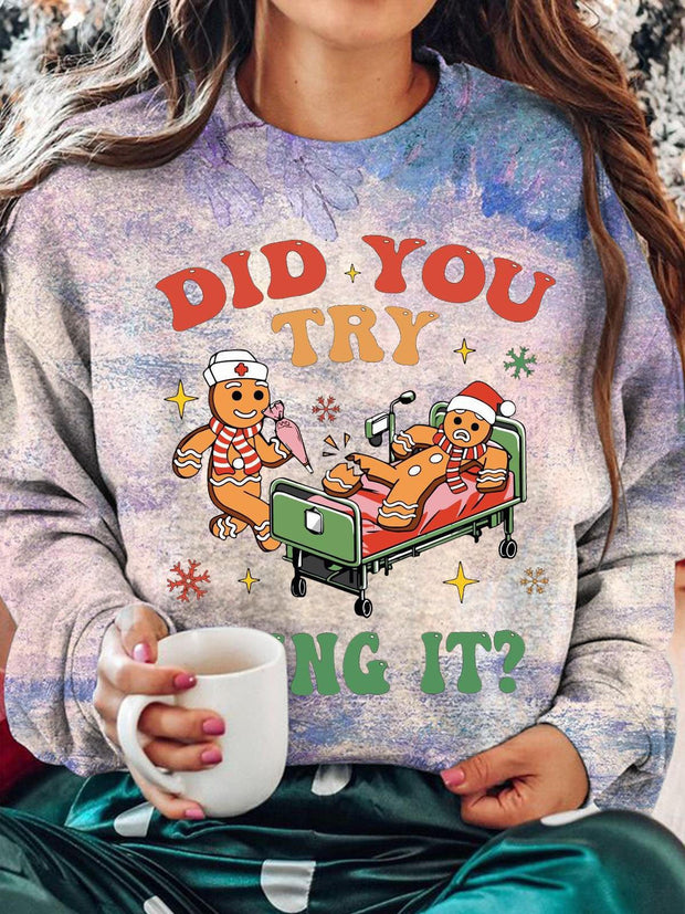 Did You Try Icing It Christmas Fun Print Long Sleeve Top