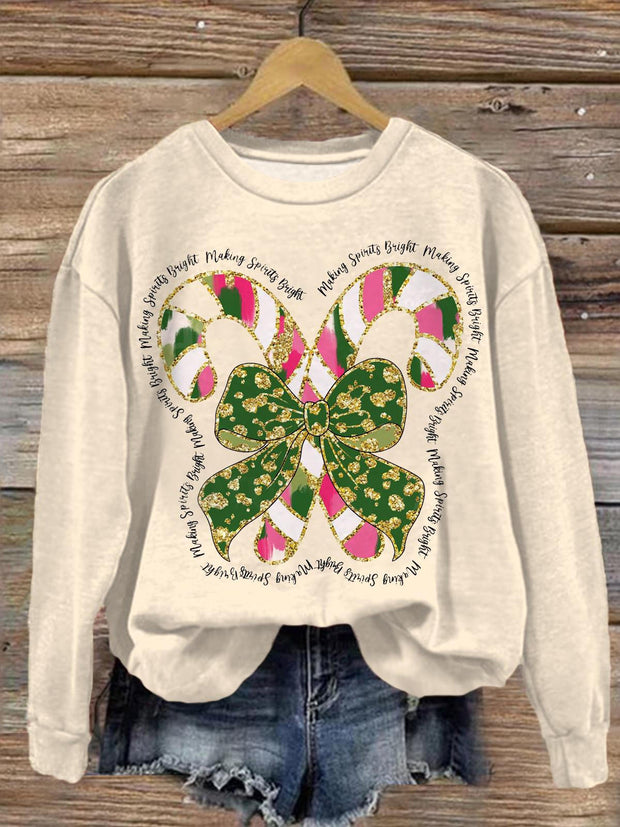 Christmas Holly Green Leaves Red Berries Crew Neck Casual Sweatshirt