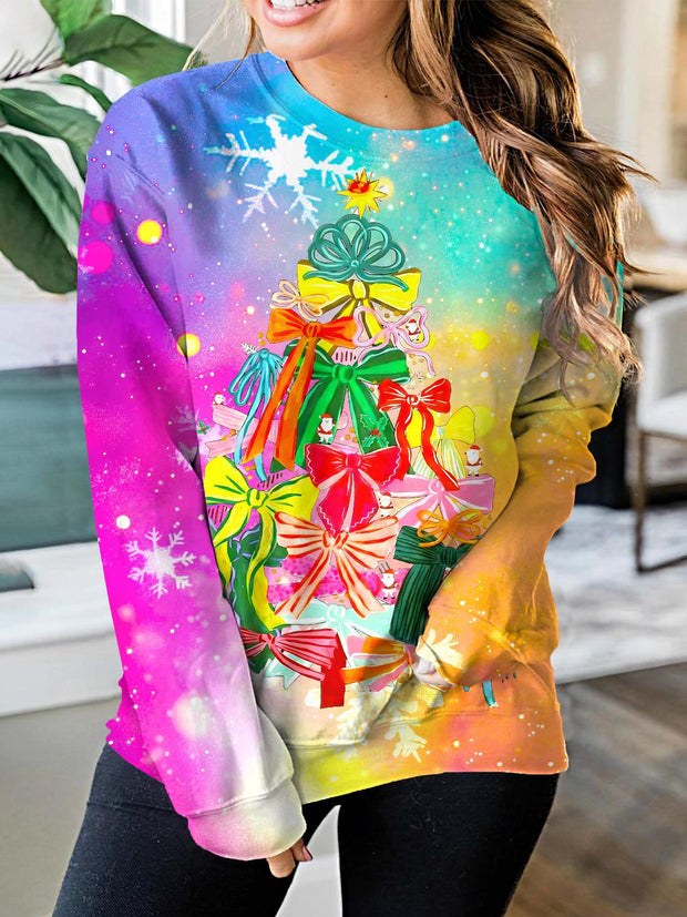 Rainbow Christmas Tree Long Sleeve Casual Top
