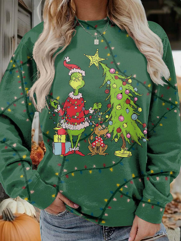 Women's Cute Character Christmas Tree Print Long Sleeve Top