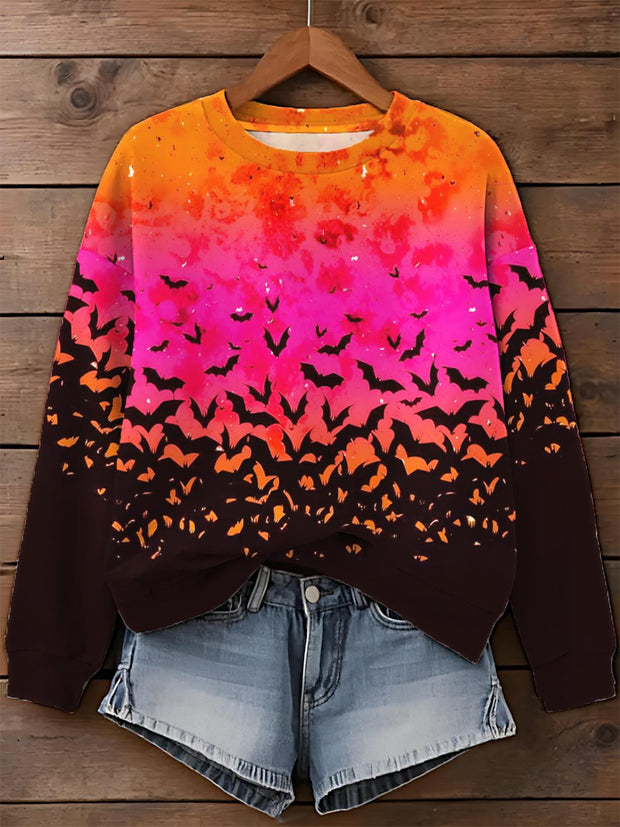 Halloween Bat Print Long Sleeve Casual Top