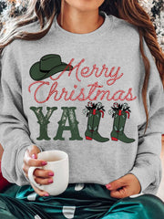 Women's Western Cowboy Christmas Round Neck Long Sleeve Top