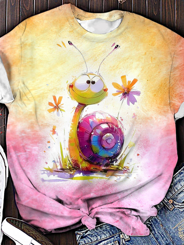 Women's Gradient Snail Print Crew Neck T-shirt