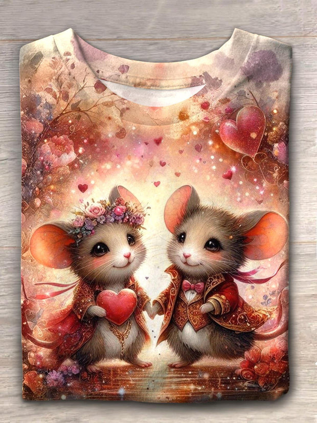 Valentine'S Day Cute Mouse Crew Neck T-shirt