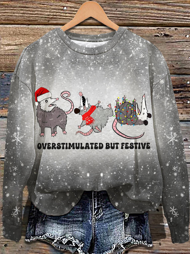 Christmas Possum Printed Long Sleeve Casual Top