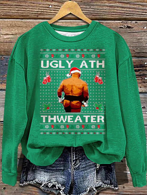 Women's OnCoast Mike Tyson Ugly Christmas Printed Long Sleeve Casual Top