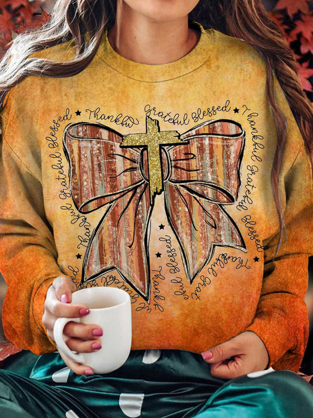 Brown Cross Bow Printed Long Sleeve Casual Top