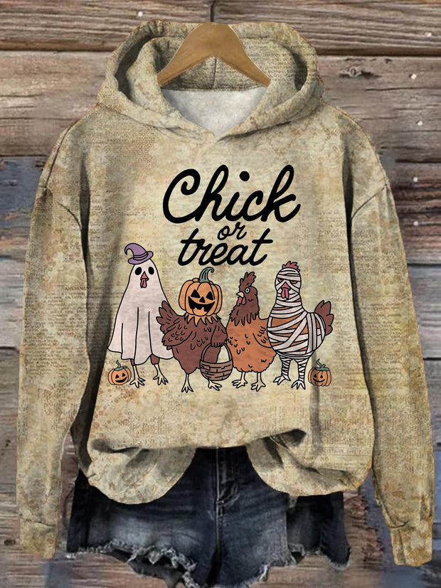 Women's Halloween Chick Or Treat Fun Print Long Sleeve Top