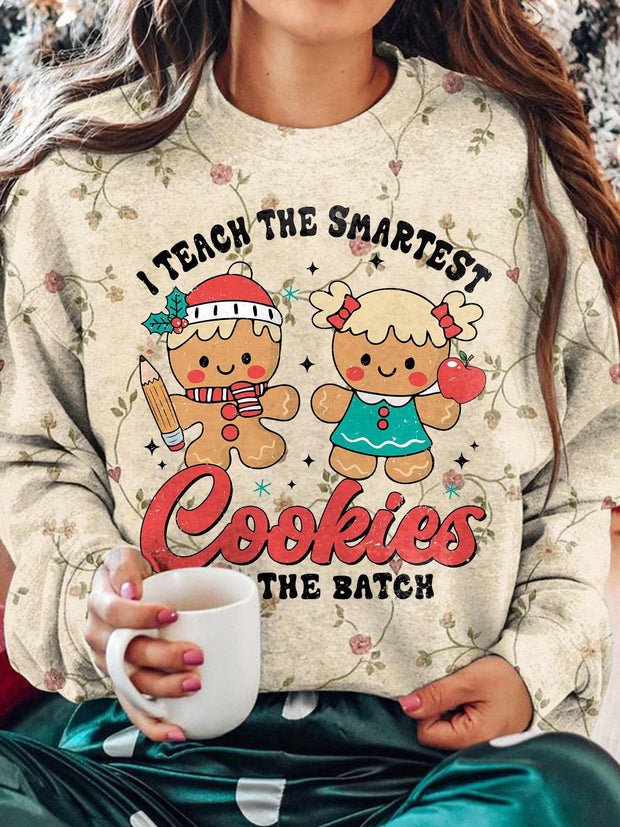 I Teach The Smartest Cookies Christmas Print Long Sleeve Top