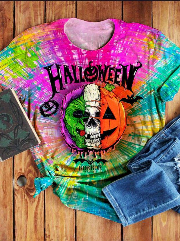 Halloween Pumpkin Head Crewneck Short Sleeve T-shirt