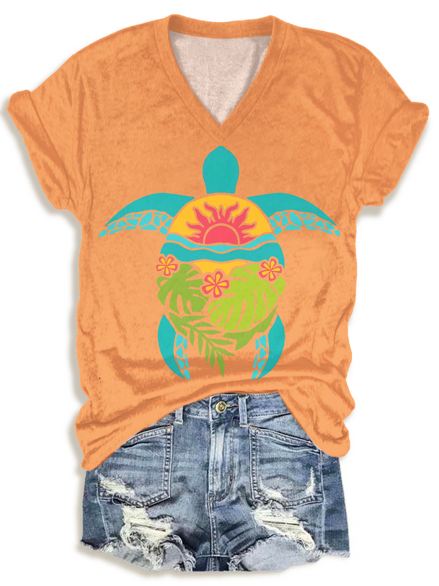 Abstract Floral Turtle Art V-neck T-Shirt
