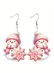 Sequin Acrylic Cartoon Christmas Snowman Earrings