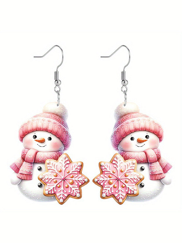 Sequin Acrylic Cartoon Christmas Snowman Earrings