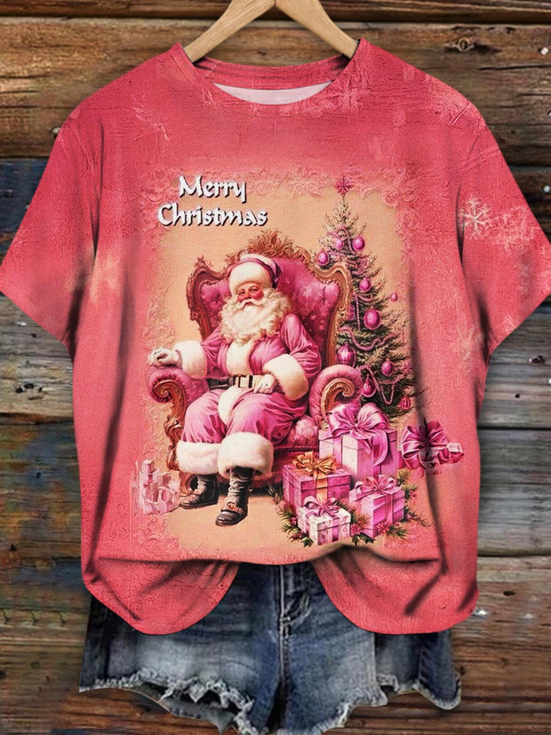 Merry Christmas Santa Claus Retro Print Casual T-shirt