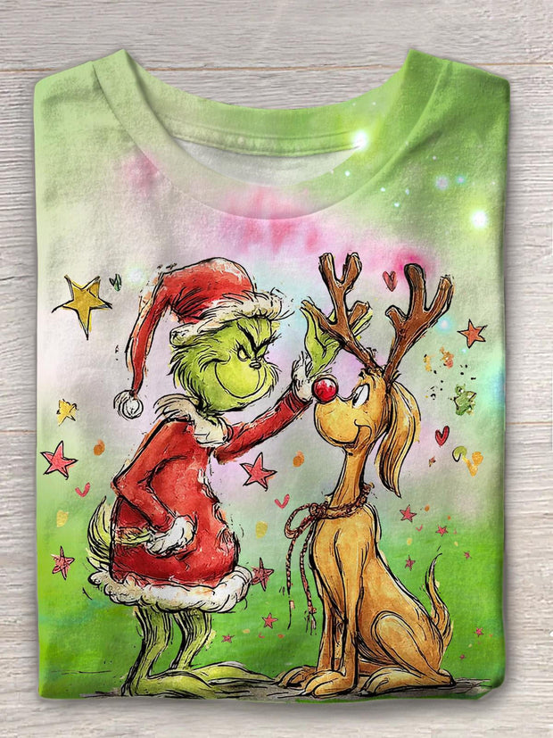 Christmas Grinch Print Crew Neck T-shirt