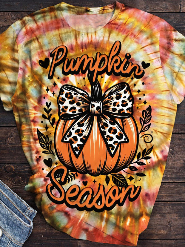 Pumpkin Season Tie Dye Print Casual Top