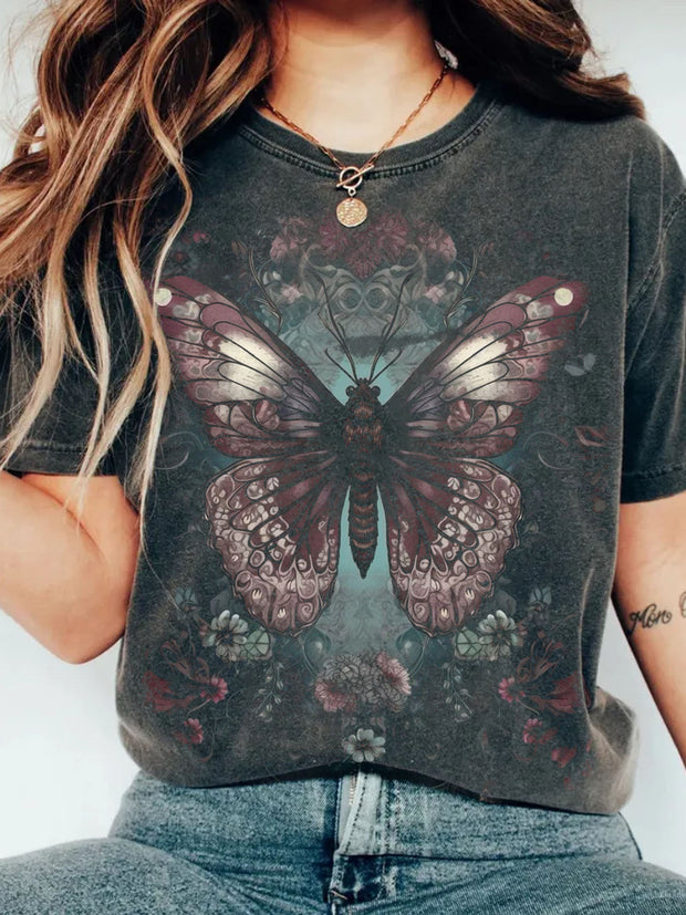 Women's Butterfly Print Vintage T-Shirt