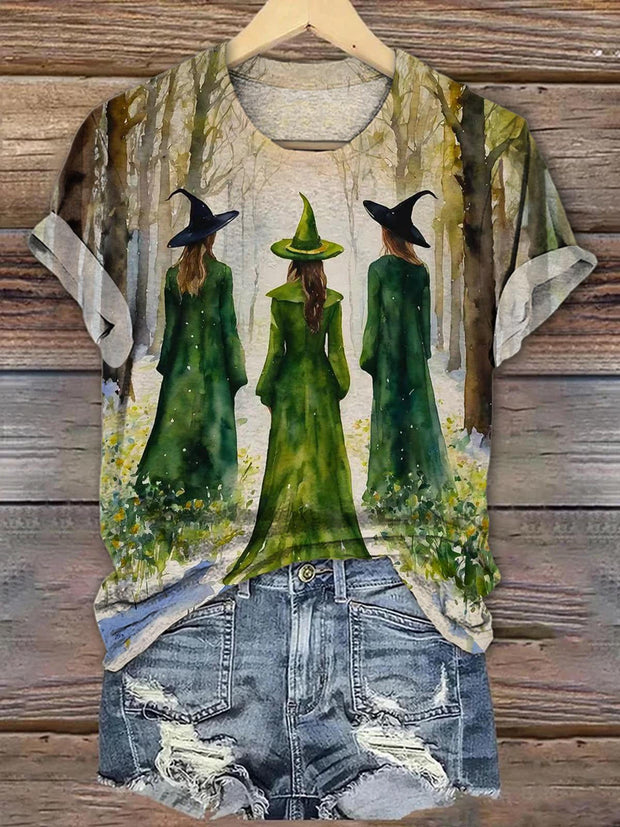 Girl Witches Printed Crew Neck T-shirt