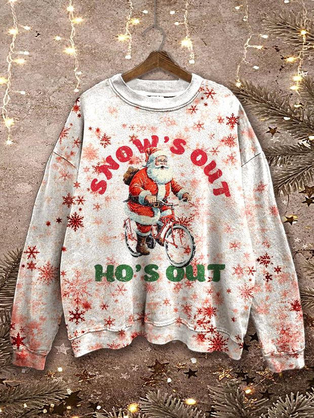 Women's Retro Christmas Funny Santa Printed Long Sleeve Casual Top