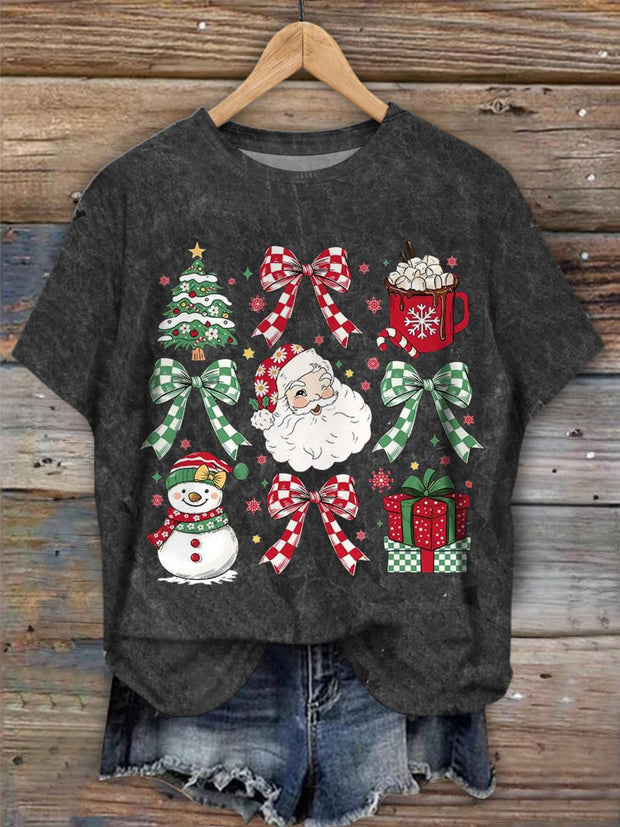 Christmas Pink Bow Crew Neck T-shirt