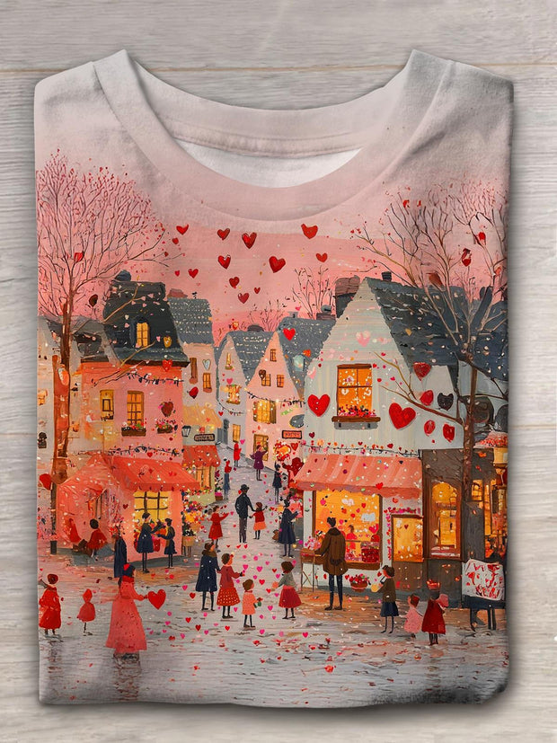 Happy Valentine's Day Holiday Love Atmosphere Town Print T-shirt