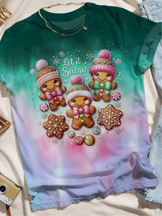 Women's Christmas Cookies Gradient Print Casual T-shirt