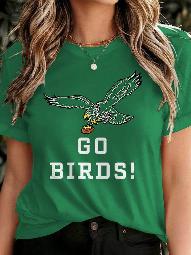 Retro Football Eagles Print Crew Neck T-shirt