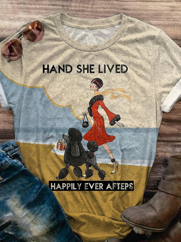 Hand She Lived Happily Ever Afteps Vintage Print T-Shirt