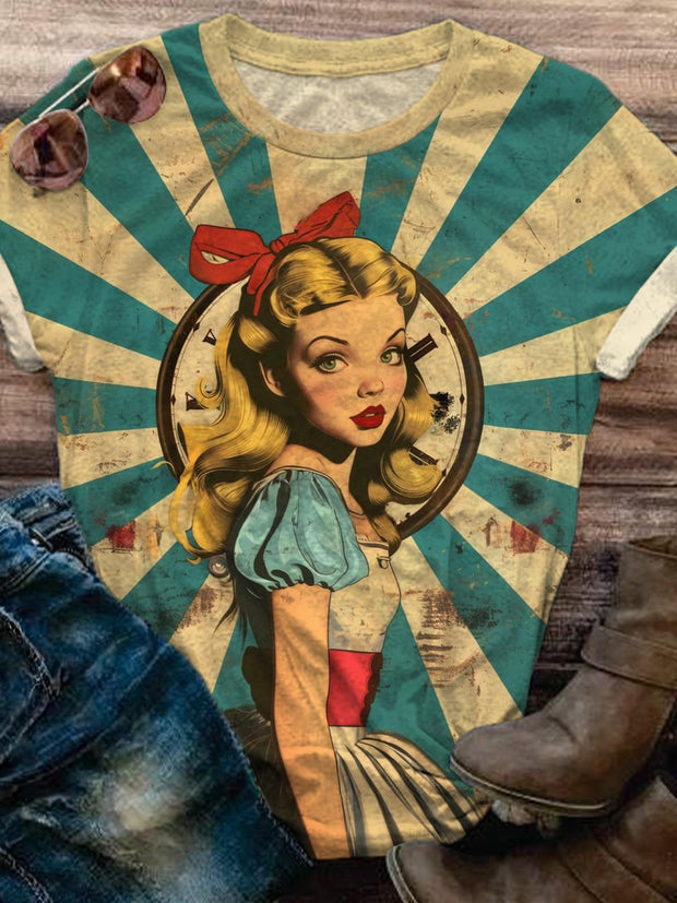 Vintage Alice In Wonderland Crew Neck T-shirt