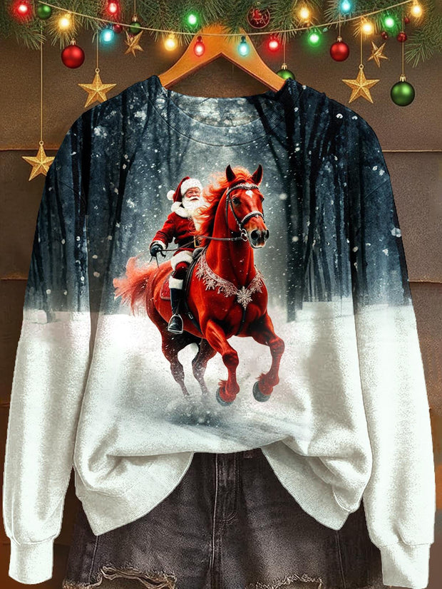 Christmas Santa Claus Print Long Sleeve Casual Top