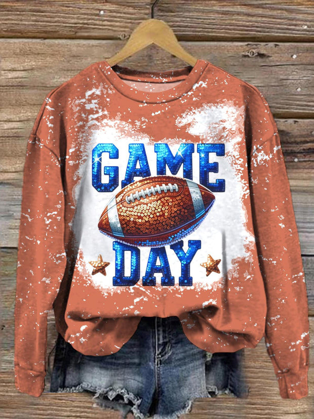 Women's Game Day Football Mom Round Neck Long Sleeve Top