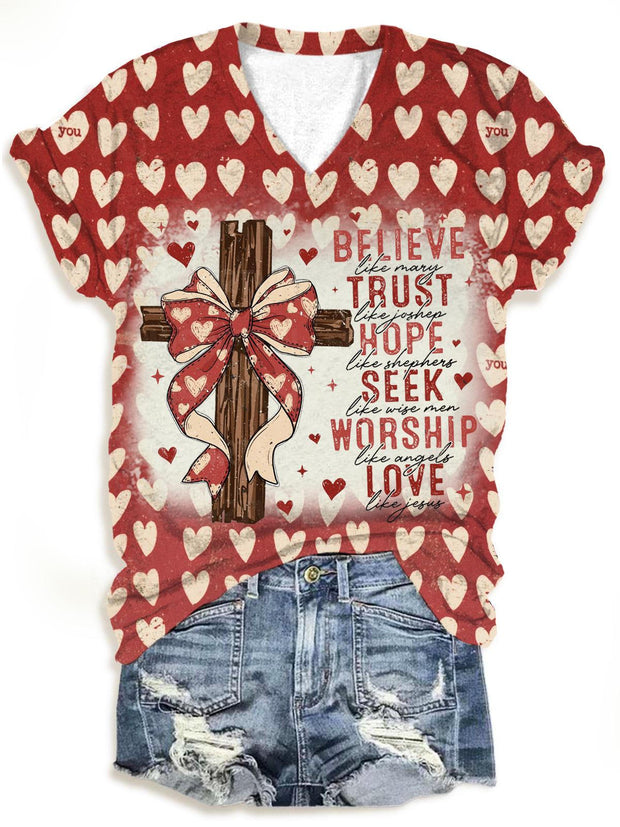 Women's Valentine Jesus V-Neck T-Shirt