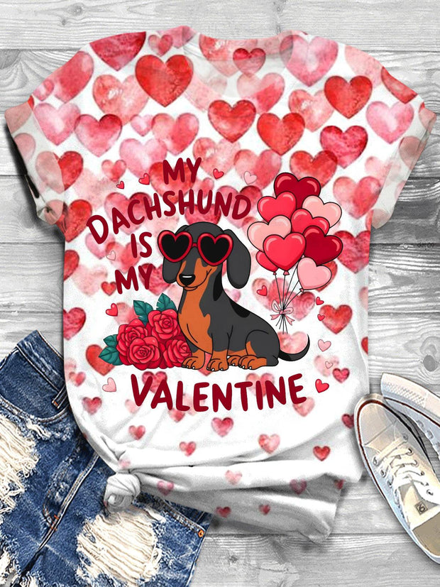 My Dachshund is My Valentine Crew Neck T-shirt