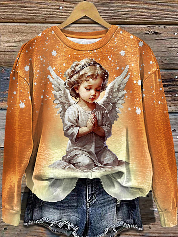 Women's Winter Christian Angel Printed Long Sleeve Casual Top